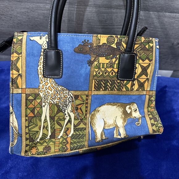 African Animals Handbag Purse Small/Cross Body Beaded Safari Neutral Tan Blue - Picture 7 of 11